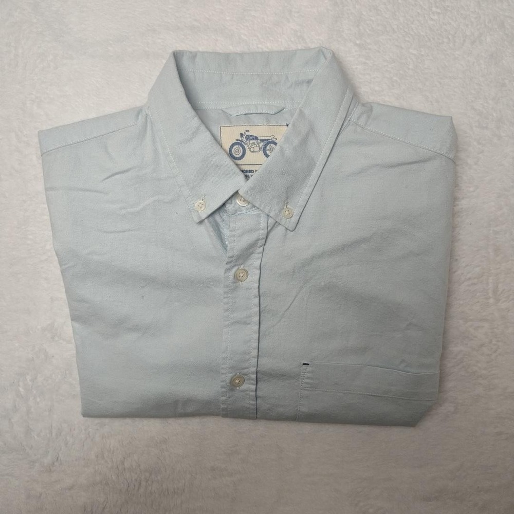 Mugsy Shirt Mens Large Blue Solid Stretch Short Sleeve Button Down Cotton Blend